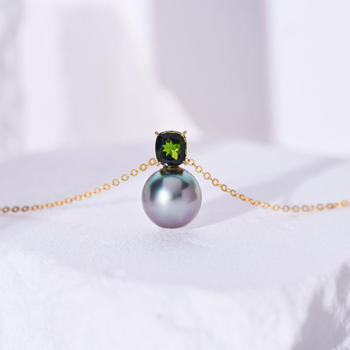 18K Solid Gold Saltwater Tahitian Pearl Necklace KN00346 - PEARLY LUSTRE