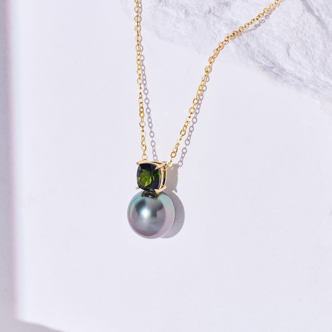18K Solid Gold Saltwater Tahitian Pearl Necklace KN00346 - PEARLY LUSTRE