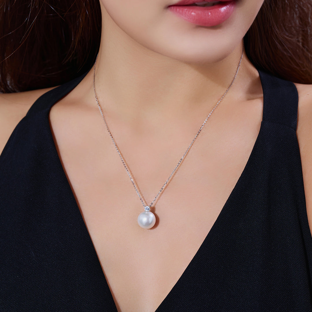 18K Solid Gold Australian White South Sea Necklace KN00347