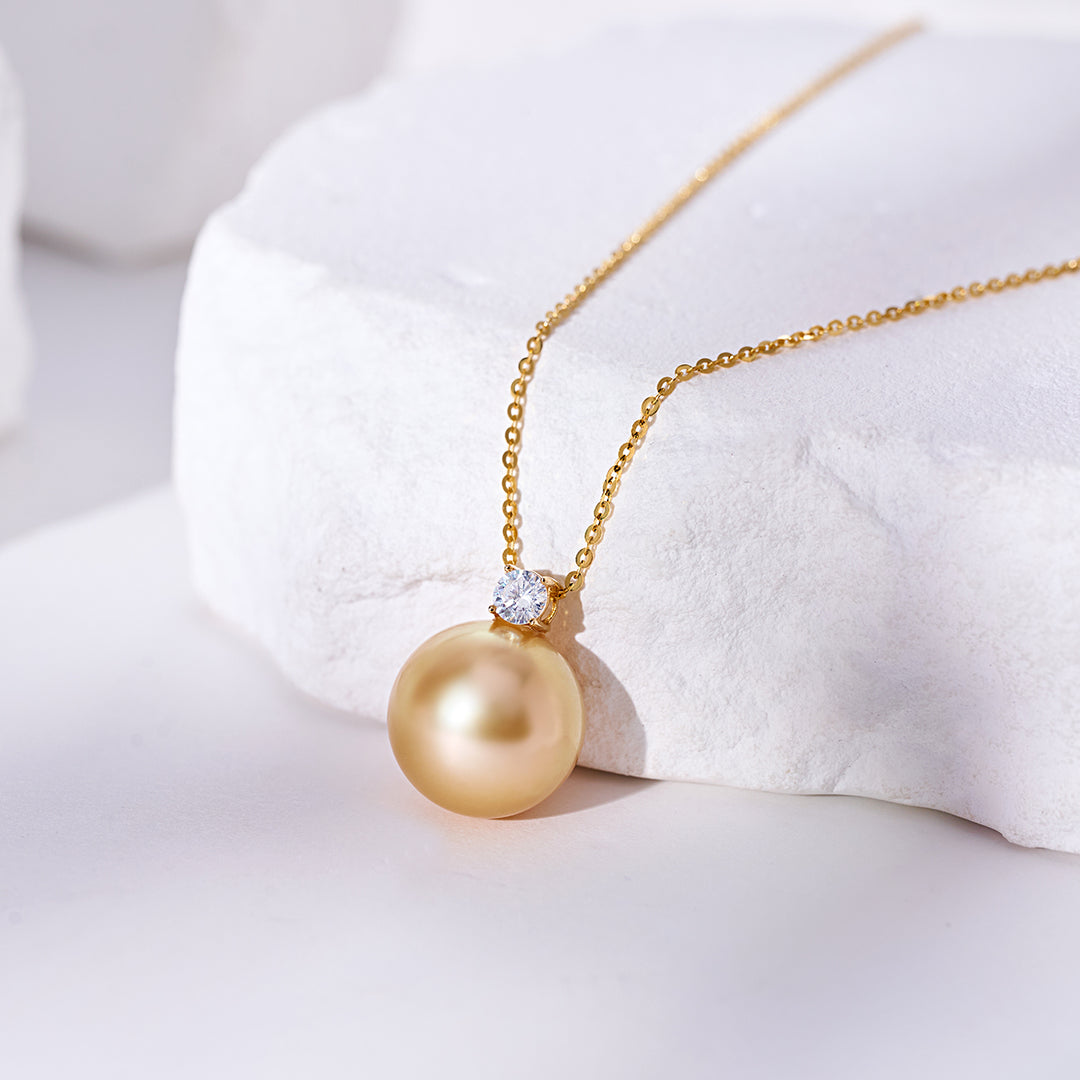 18K Solid Gold South Sea Golden Pearl Necklace KN00351 - PEARLY LUSTRE