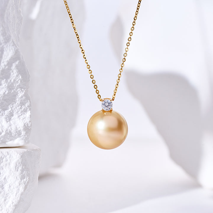18K Solid Gold South Sea Golden Pearl Necklace KN00351 - PEARLY LUSTRE
