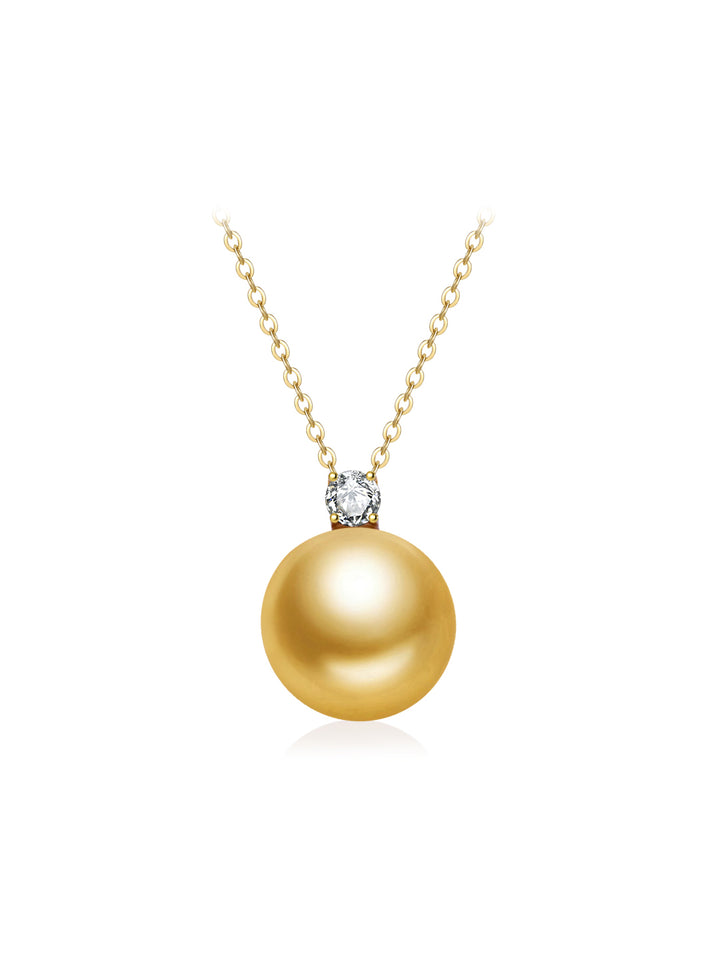 Collar de perlas doradas del mar del sur de oro macizo 18K KN00351