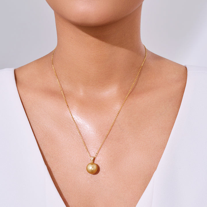 18K Solid Gold South Sea Golden Pearl Necklace KN00353