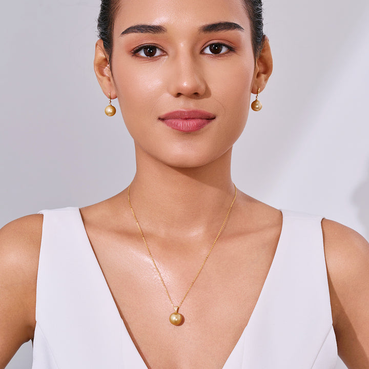 18K Solid Gold South Sea Golden Pearl Necklace KN00353