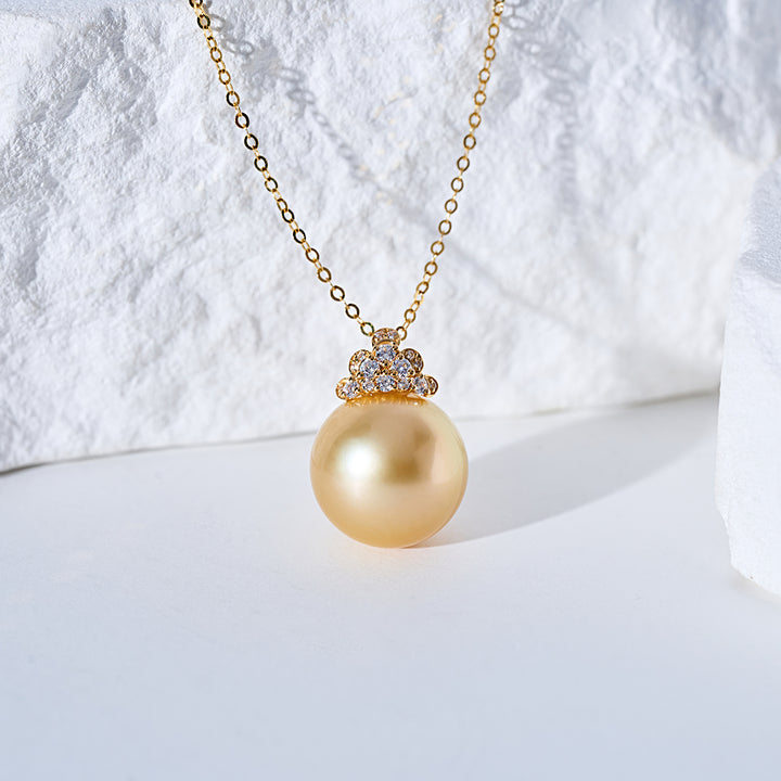 Collar de perlas doradas del mar del sur de oro macizo 18K KN00355