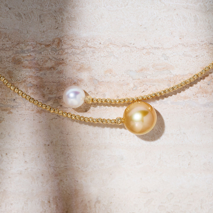 Collar de perlas doradas del mar del sur y Akoya de oro 18k KN00357 | HARMONY