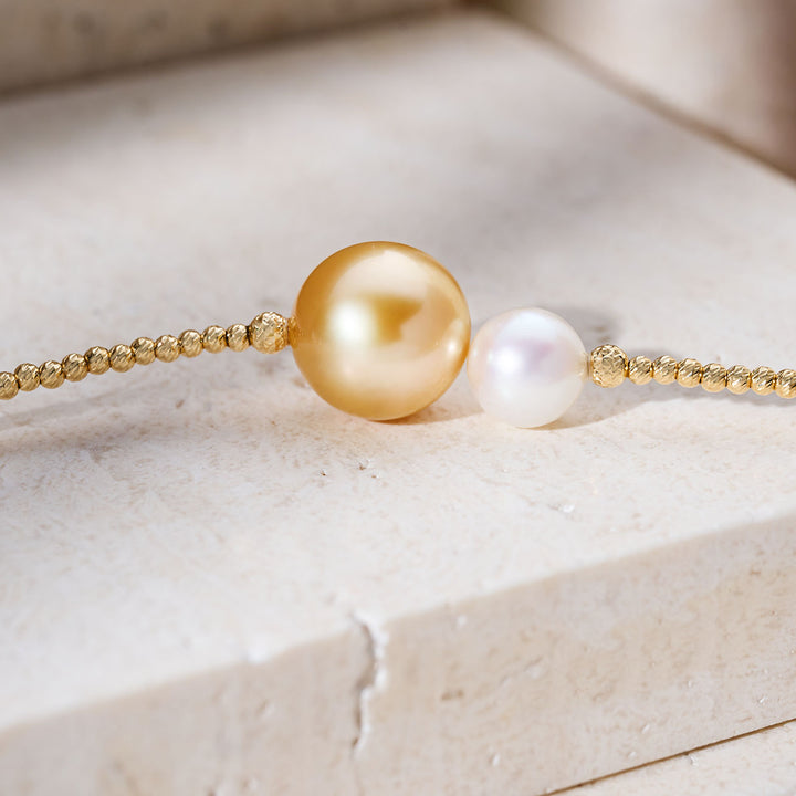 Collar de perlas doradas del mar del sur y Akoya de oro 18k KN00357 | HARMONY