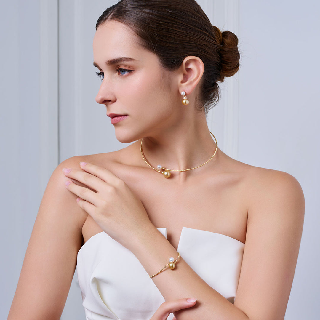 عقد لؤلؤة ذهبية من بحر الجنوب وأكويا من الذهب عيار 18 قيراط KN00357 | HARMONY