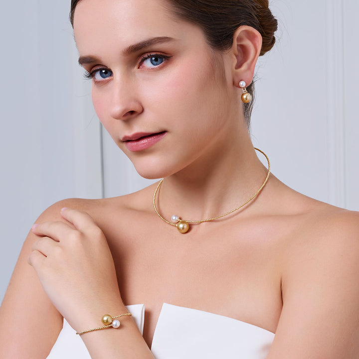 عقد لؤلؤة ذهبية من بحر الجنوب وأكويا من الذهب عيار 18 قيراط KN00357 | HARMONY