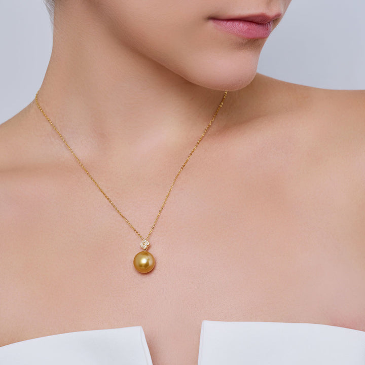 18K Solid Gold South Sea Golden Pearl Necklace KN00358