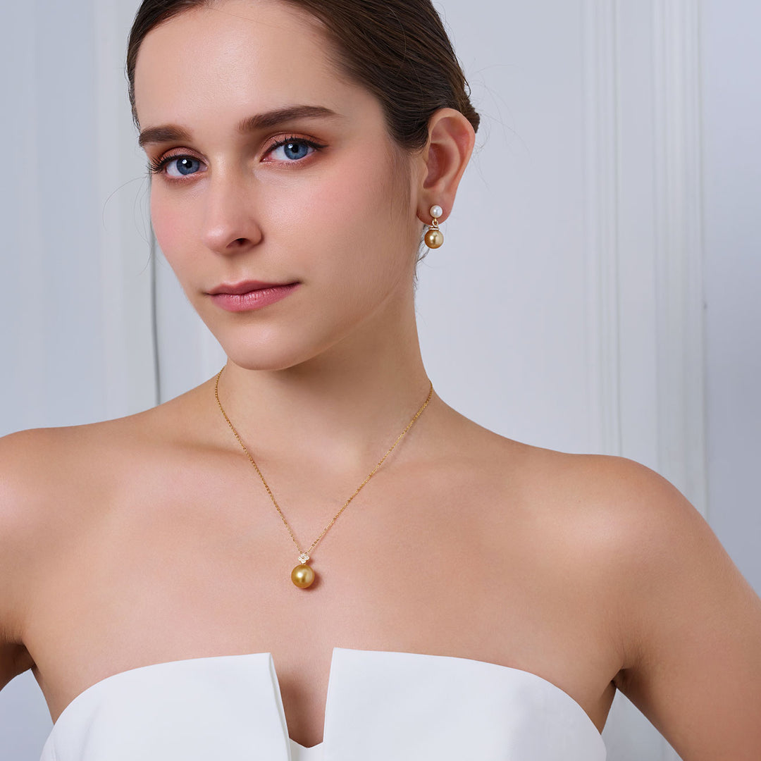 18K Solid Gold South Sea Golden Pearl Necklace KN00358