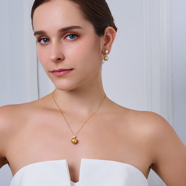 18K Solid Gold South Sea Golden Pearl Necklace KN00358