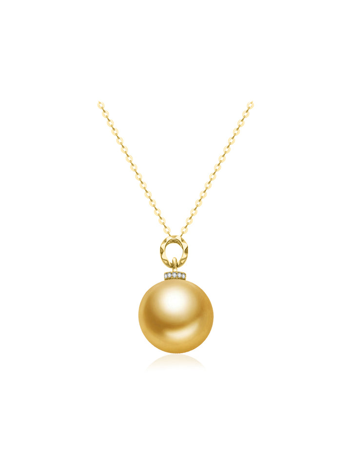 18K Solid Gold South Sea Golden Pearl Necklace KN00359