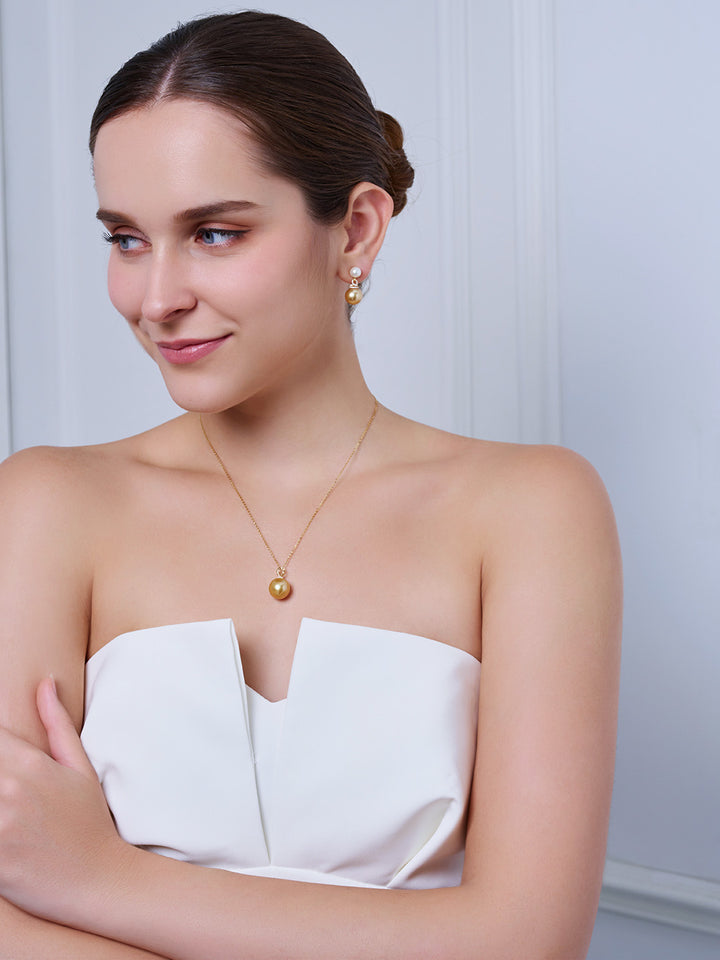18K Solid Gold South Sea Golden Pearl Necklace KN00359