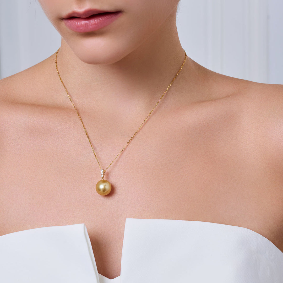 Collar de perlas doradas del mar del sur de oro macizo 18K KN00361