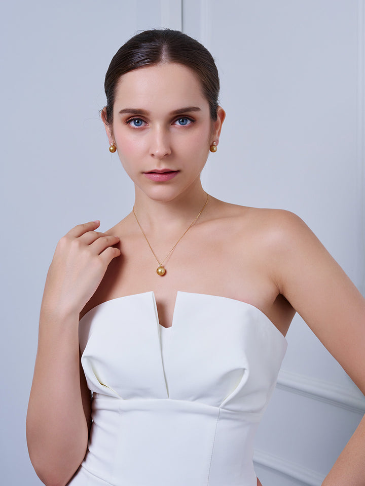 18K Solid Gold South Sea Golden Pearl Necklace KN00362