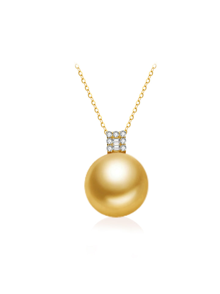 18K Solid Gold South Sea Golden Pearl Necklace KN00362