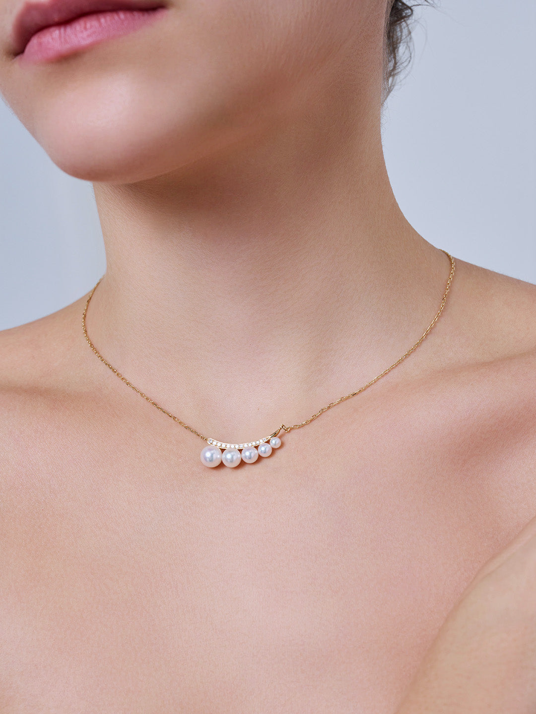 18k Solid Gold Diamond Akoya Pearl Necklace KN00363