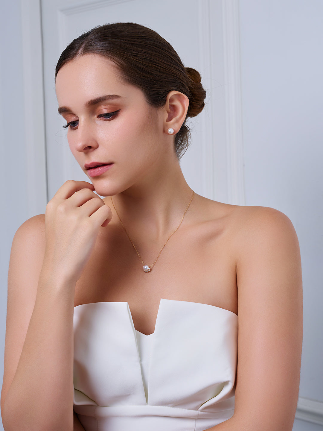 18k Solid Gold Akoya Pearl Necklace KN00364