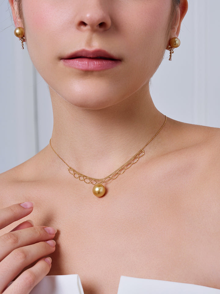 18K Massives Gold Südsee Goldene Perlenkette KN00366