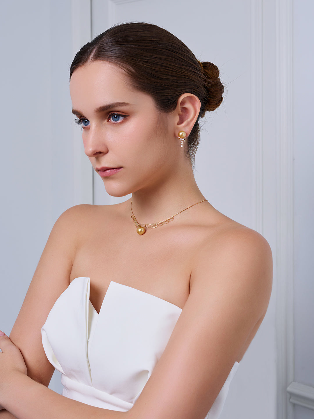 18K Massives Gold Südsee Goldene Perlenkette KN00366