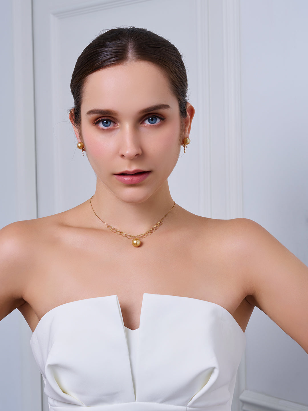 18K Massives Gold Südsee Goldene Perlenkette KN00366