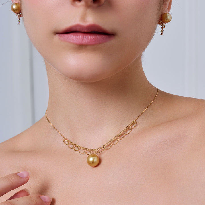 عقد لؤلؤ ذهبي من بحر الجنوب من الذهب الخالص عيار 18 قيراط KN00366