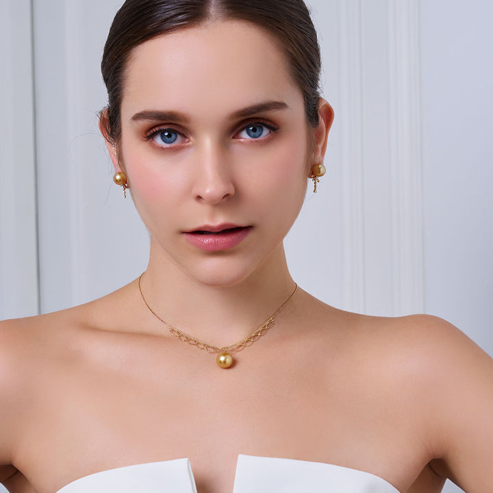 عقد لؤلؤ ذهبي من بحر الجنوب من الذهب الخالص عيار 18 قيراط KN00366