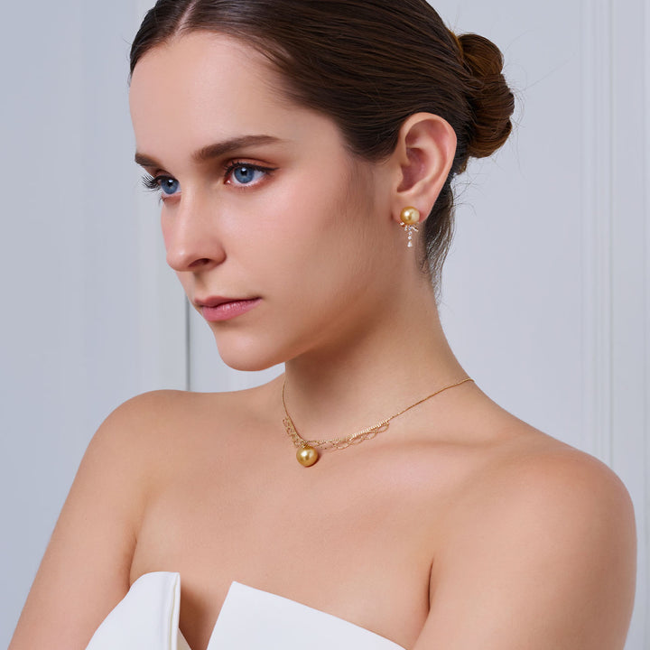 18K Solid Gold﻿ South Sea Golden Pearl Stud Earrings KE00291