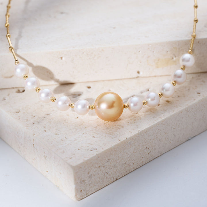 Collar de perlas doradas del mar del sur y perlas Akoya de oro de 18k KN00367 | HARMONY