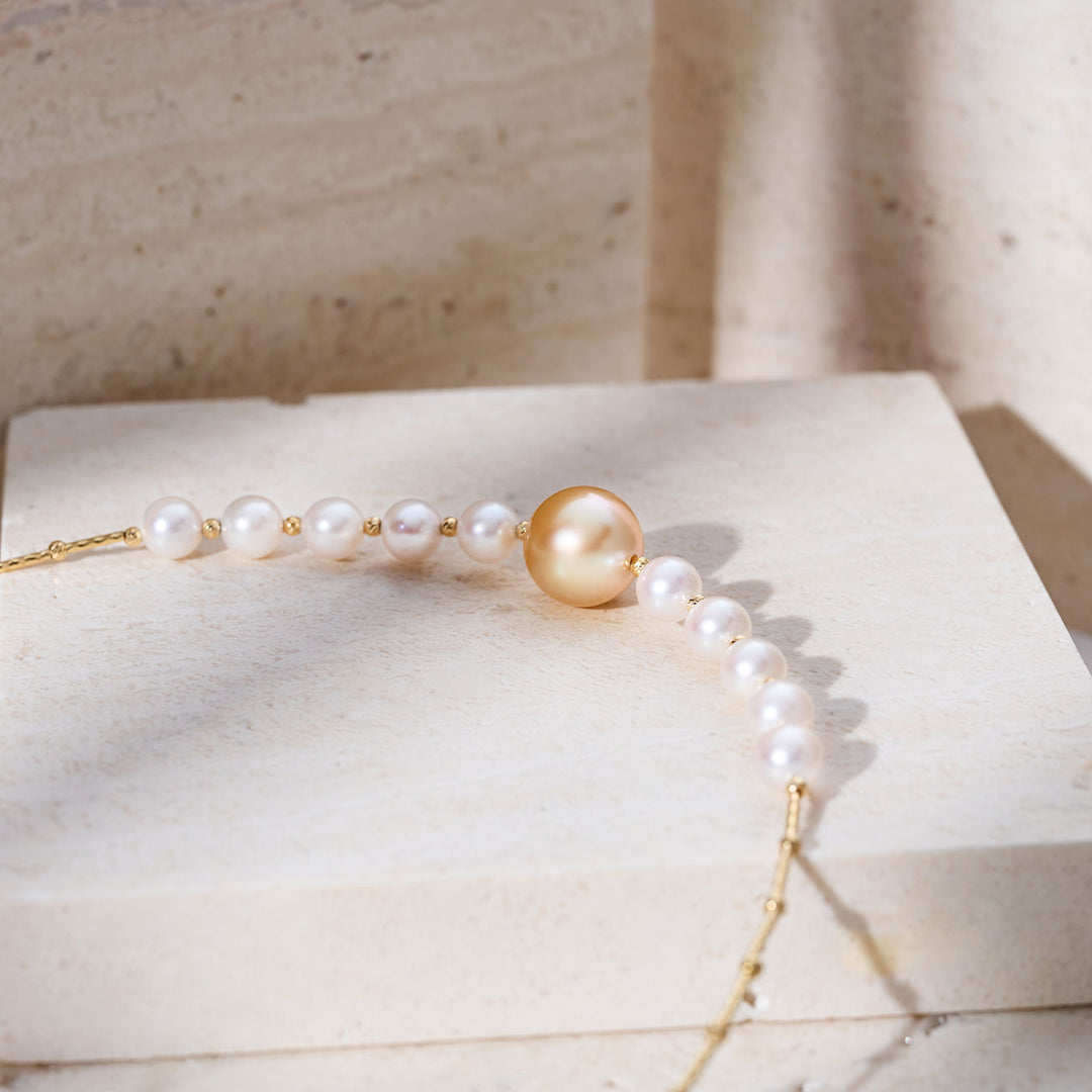 Collar de perlas doradas del mar del sur y perlas Akoya de oro de 18k KN00367 | HARMONY