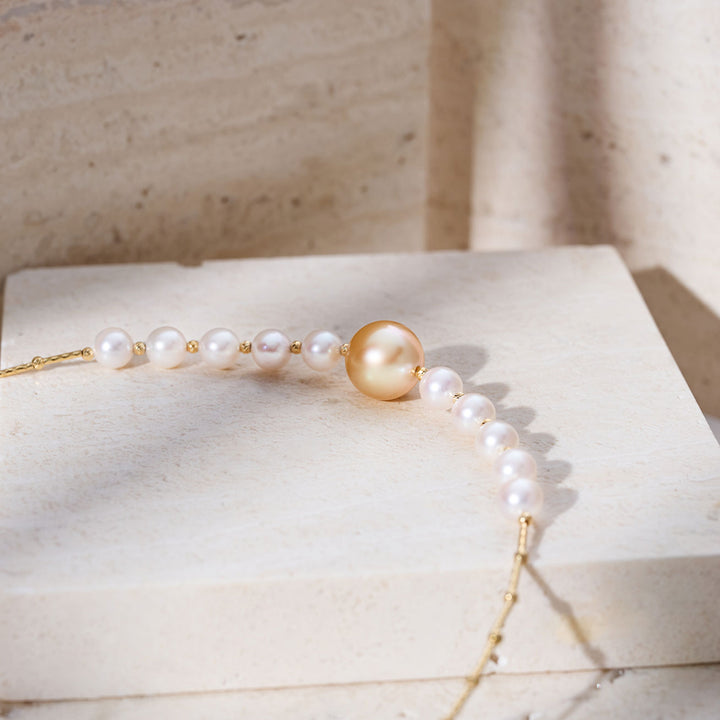 Collar de perlas doradas del mar del sur y perlas Akoya de oro de 18k KN00367 | HARMONY