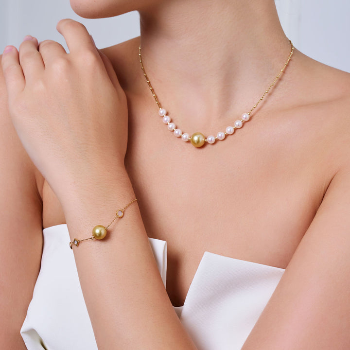 18K 솔리드 골드 골든 사우스 씨 진주 팔찌 KB00066