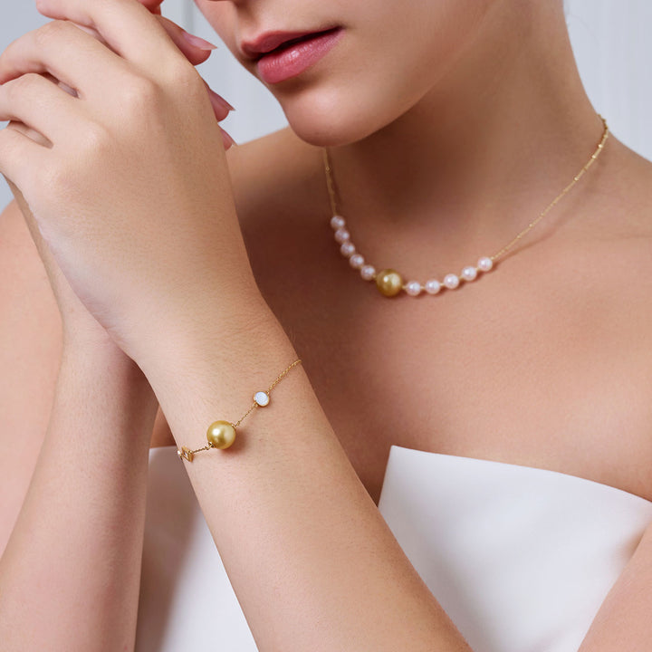 18k Gold Südsee Goldene & Akoya Perlenkette KN00367 | HARMONY