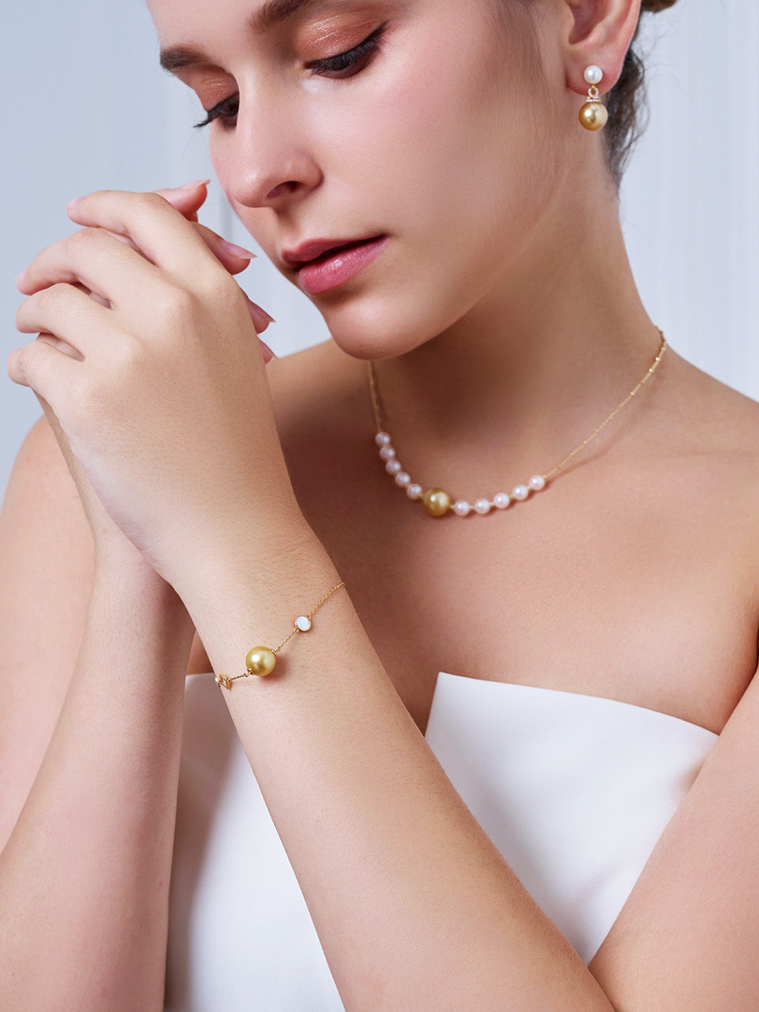 18k Gold Südsee Goldene &amp; Akoya Perlenkette KN00367 | HARMONY