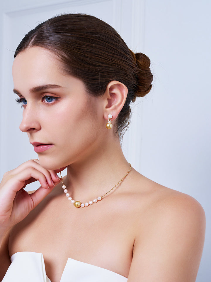 18k Gold Südsee Goldene &amp; Akoya Perlenkette KN00367 | HARMONY