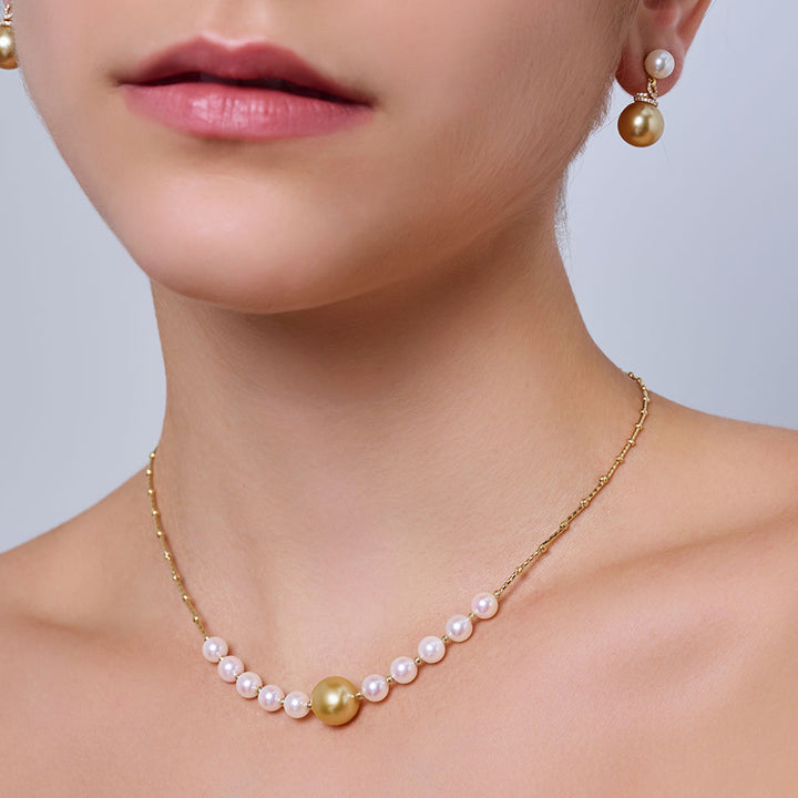 18k Gold Südsee Goldene & Akoya Perlenkette KN00367 | HARMONY