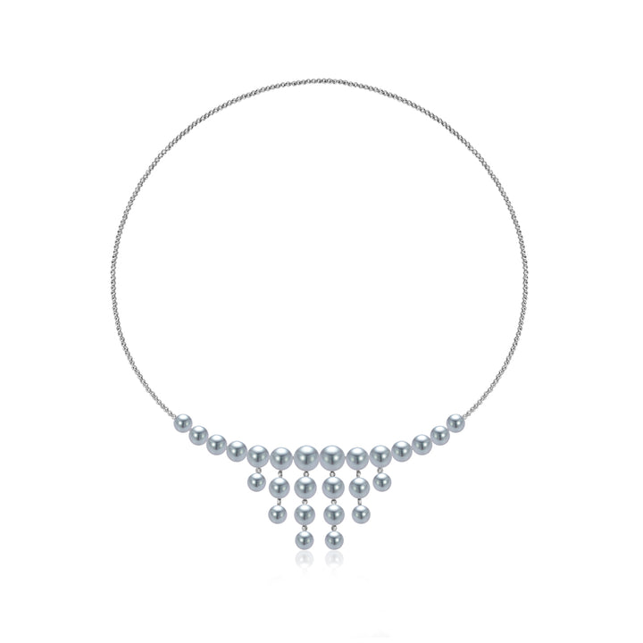 18K Solid Gold Silver Blue Akoya Pearl Necklace KN00368