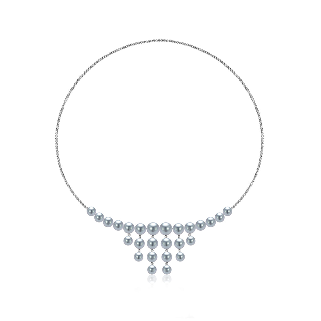 18K纯金银蓝色Akoya珍珠项链 KN00368