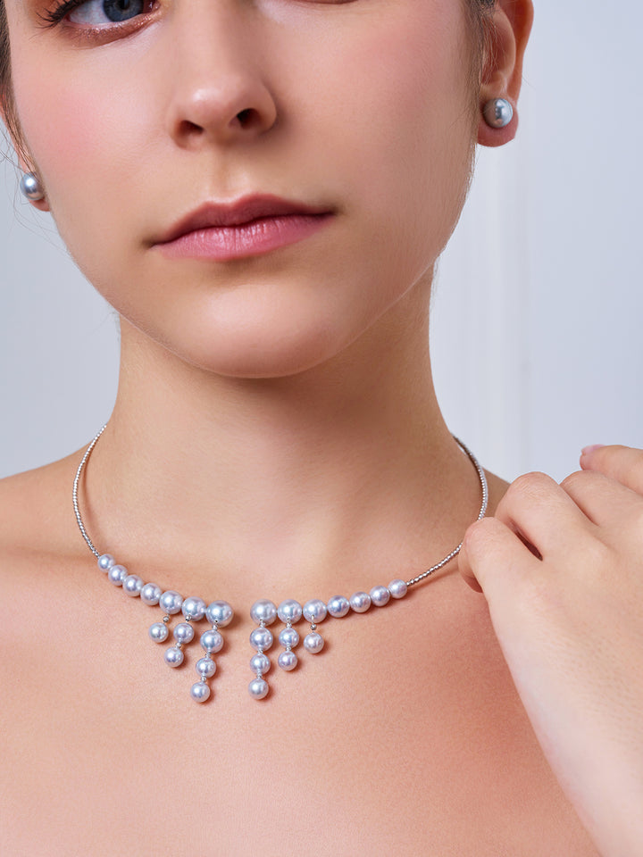 18K Solid Gold Silver Blue Akoya Pearl Necklace KN00368