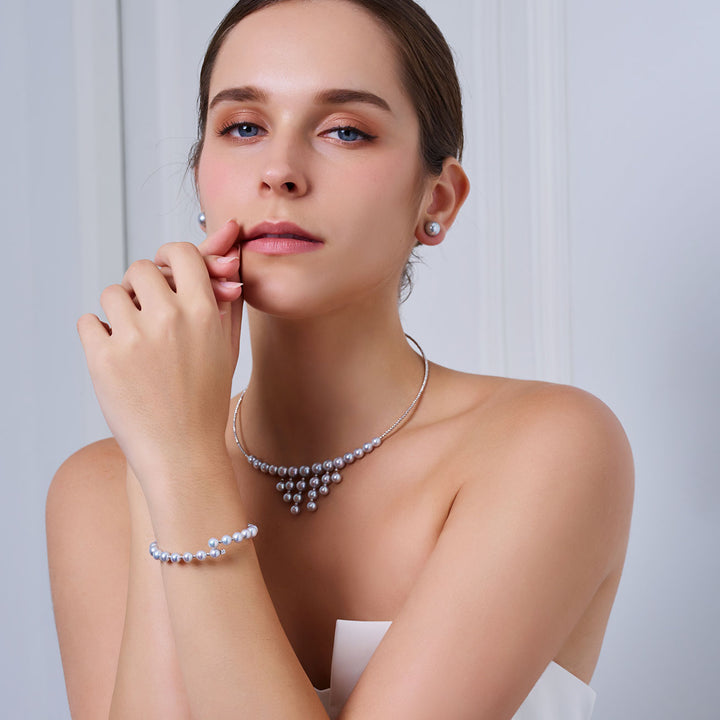 18K ソリッドゴールド シルバー ブルー アコヤパール ブレスレット KB00068