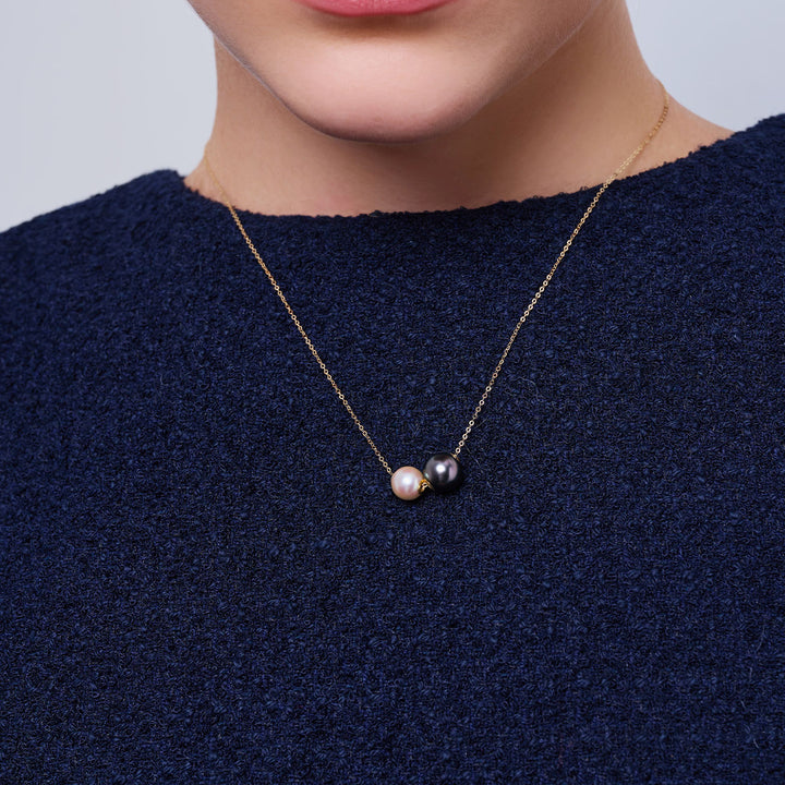18K 純金 Akoya 和 Tahitian 珍珠項鍊 KN00371 | HARMONY