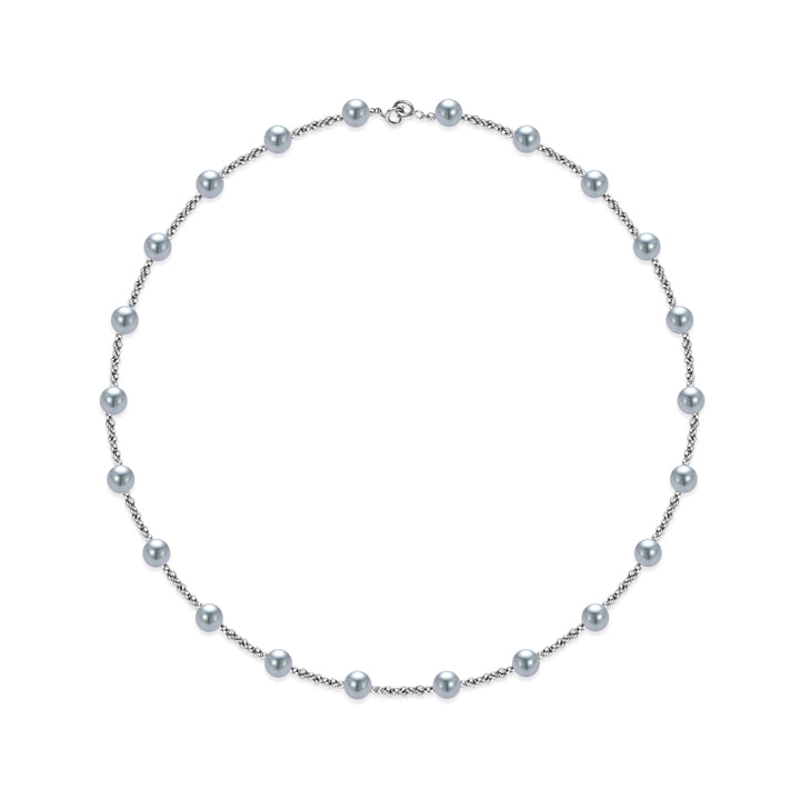 18k 솔리드 골드 실버 블루 아코야 진주 목걸이 KN00372