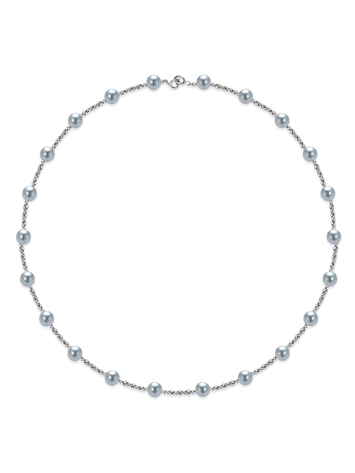 18k Solid Gold Silver Blue Akoya Pearl Necklace KN00372