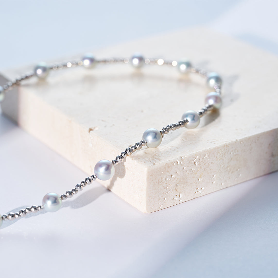 18k ソリッドゴールド シルバー ブルー アコヤパール ネックレス KN00372