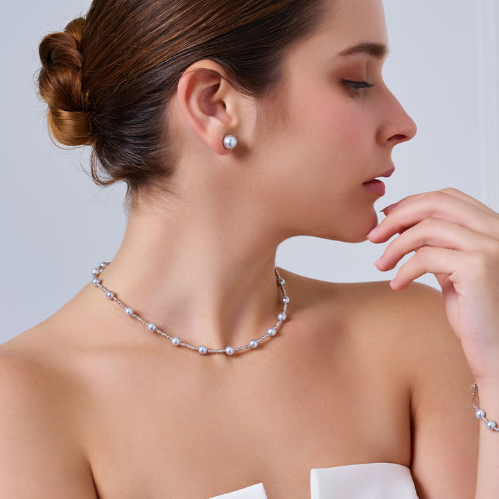 18k纯金银蓝色Akoya珍珠项链 KN00372