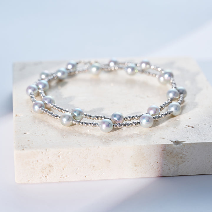 18k ソリッドゴールド シルバー ブルー アコヤパール ネックレス KN00372