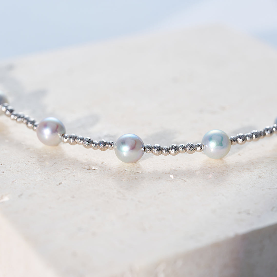 18k ソリッドゴールド シルバー ブルー アコヤパール ネックレス KN00372