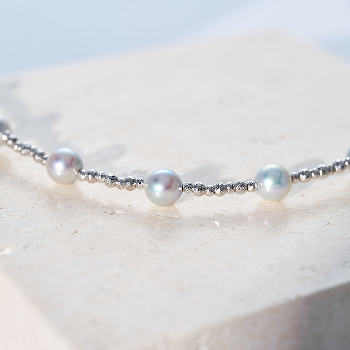 18k ソリッドゴールド シルバー ブルー アコヤパール ネックレス KN00372