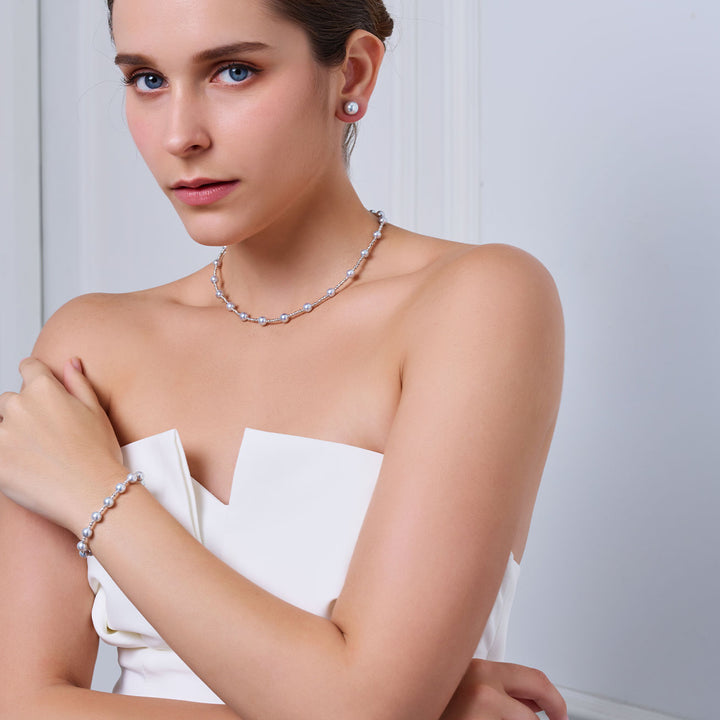 18K纯金银蓝色Akoya珍珠手链 KB00070